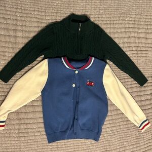 Kids Green Sweater and Blue Varsity Cardigan